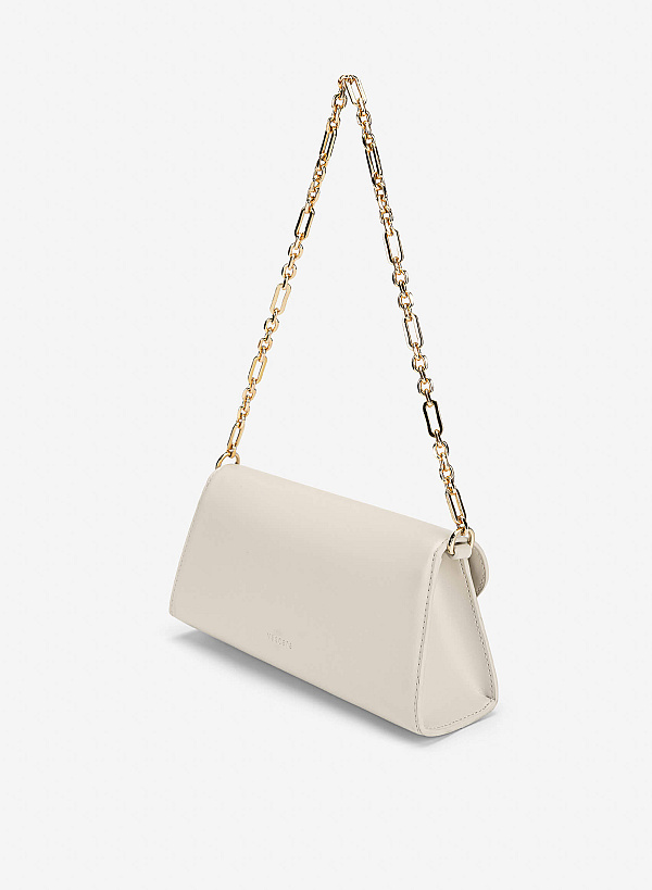 Metal Lock Fold-Over Shoulder Bag - MES 0279 - Cream - VASCARA