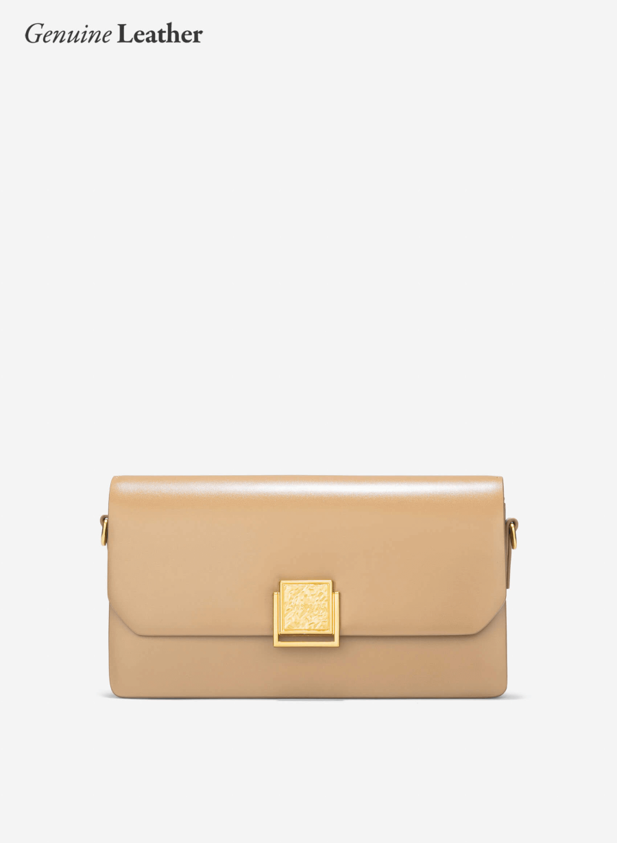 Metal Lock Leather Bag - MES 0246 - Beige - vascara.com
