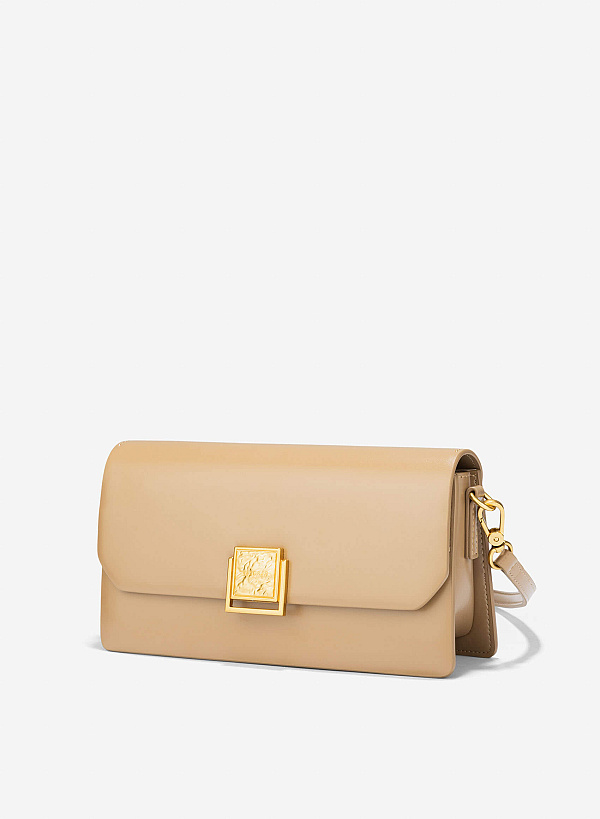 Metal Lock Leather Bag - MES 0246 - Beige - VASCARA