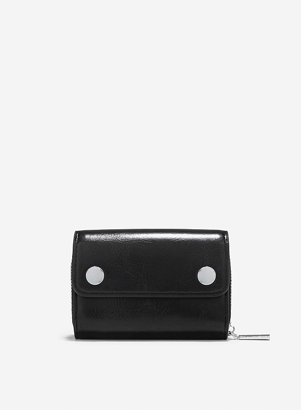 Metal Lock Mini Flap Wallet - WLL 0296 - Black