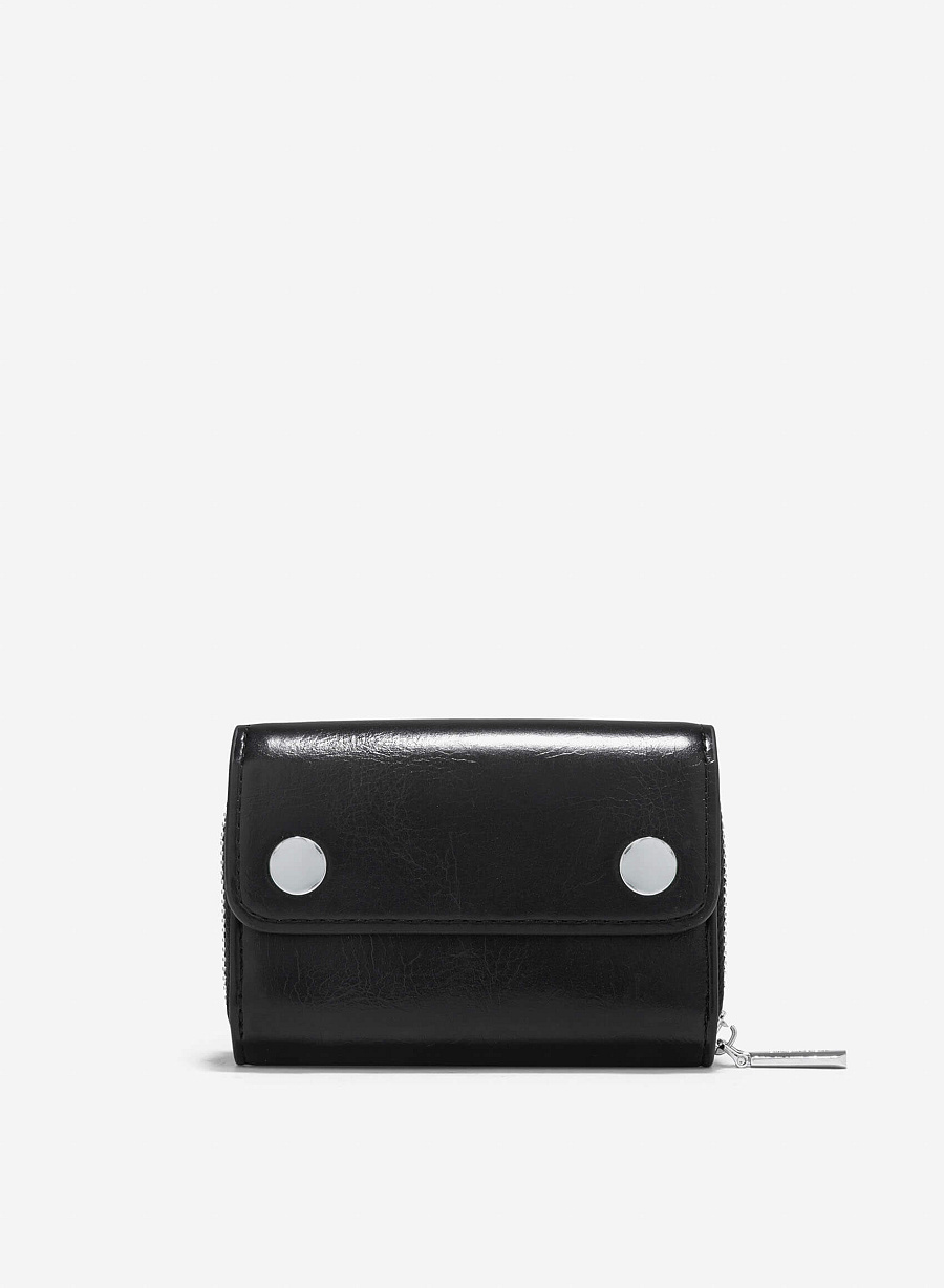 Metal Lock Mini Flap Wallet - WLL 0296 - Black - vascara.com