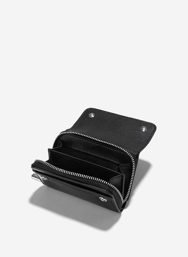 Metal Lock Mini Flap Wallet - WLL 0296 - Black - VASCARA