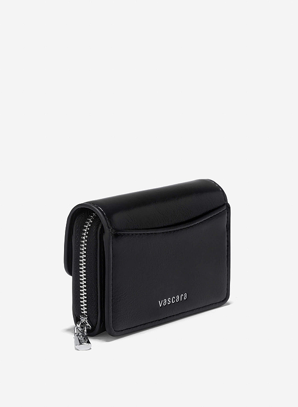 Metal Lock Mini Flap Wallet - WLL 0296 - Black - VASCARA