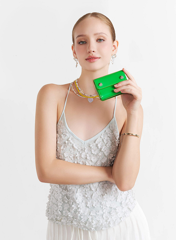 Metal Lock Mini Flap Wallet - WLL 0296 - Green - VASCARA