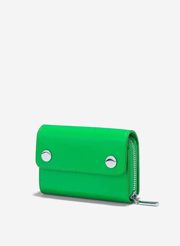 Metal Lock Mini Flap Wallet - WLL 0296 - Green - VASCARA