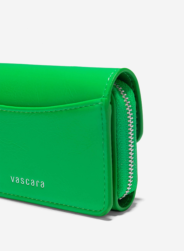 Metal Lock Mini Flap Wallet - WLL 0296 - Green - VASCARA