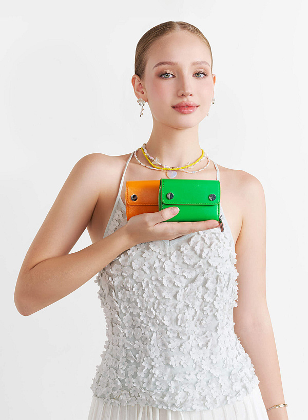 Metal Lock Mini Flap Wallet - WLL 0296 - Green - VASCARA