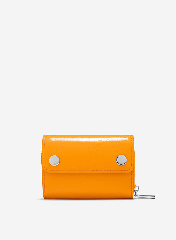 Metal Lock Mini Flap Wallet - WLL 0296 - Orange