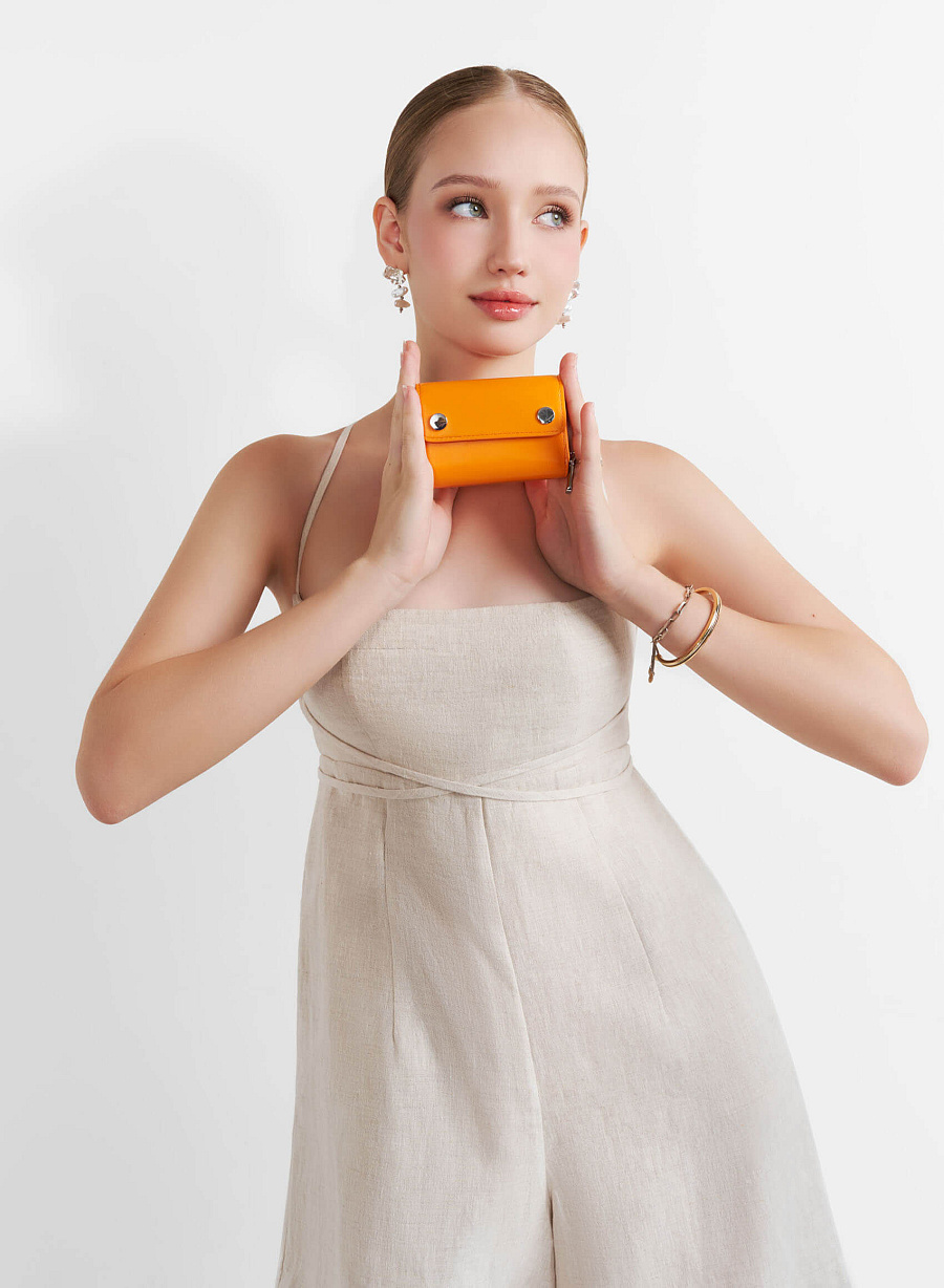 Metal Lock Mini Flap Wallet - WLL 0296 - Orange - vascara.com