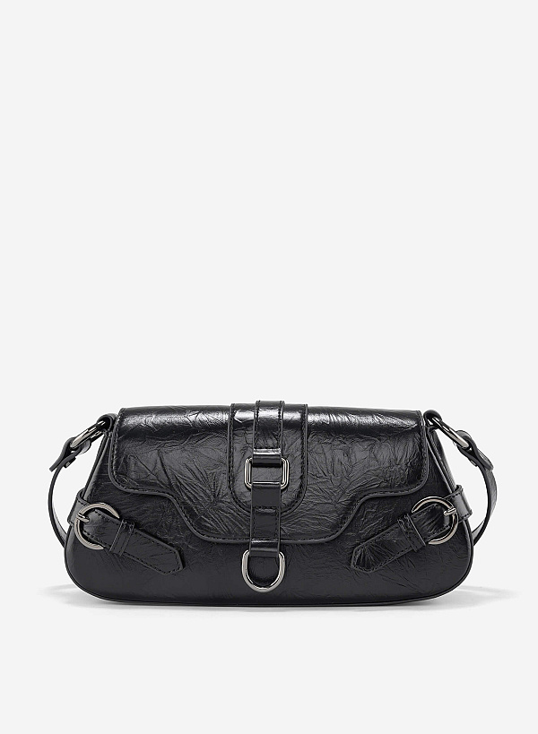 Metal Lock Strap Y2K Shoulder Bag - MES 0264 - Black