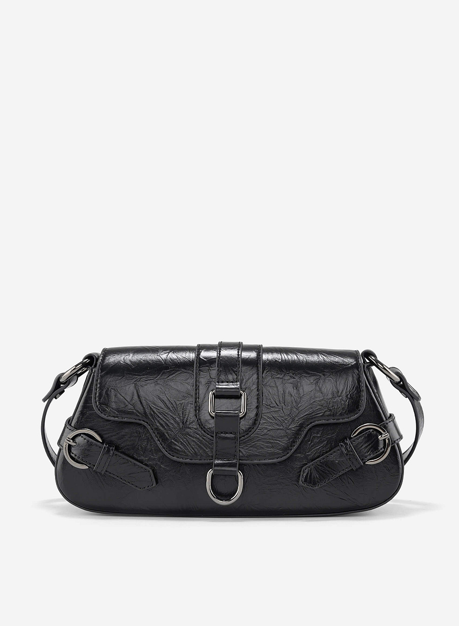 Metal Lock Strap Y2K Shoulder Bag - MES 0264 - Black - vascara.com