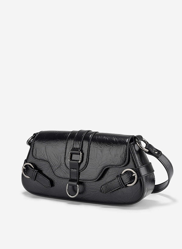 Metal Lock Strap Y2K Shoulder Bag - MES 0264 - Black - VASCARA