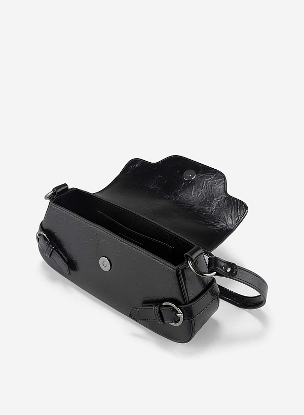Metal Lock Strap Y2K Shoulder Bag - MES 0264 - Black - VASCARA