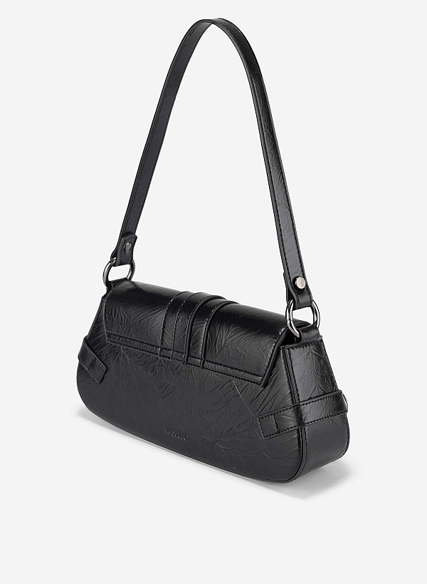 Metal Lock Strap Y2K Shoulder Bag - MES 0264 - Black - VASCARA