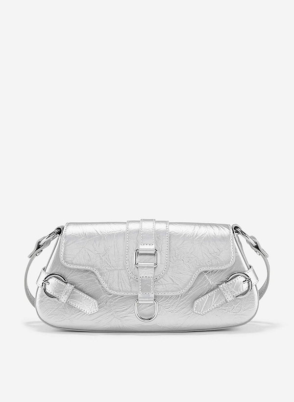 Metal Lock Strap Y2K Shoulder Bag - MES 0264 - Silver