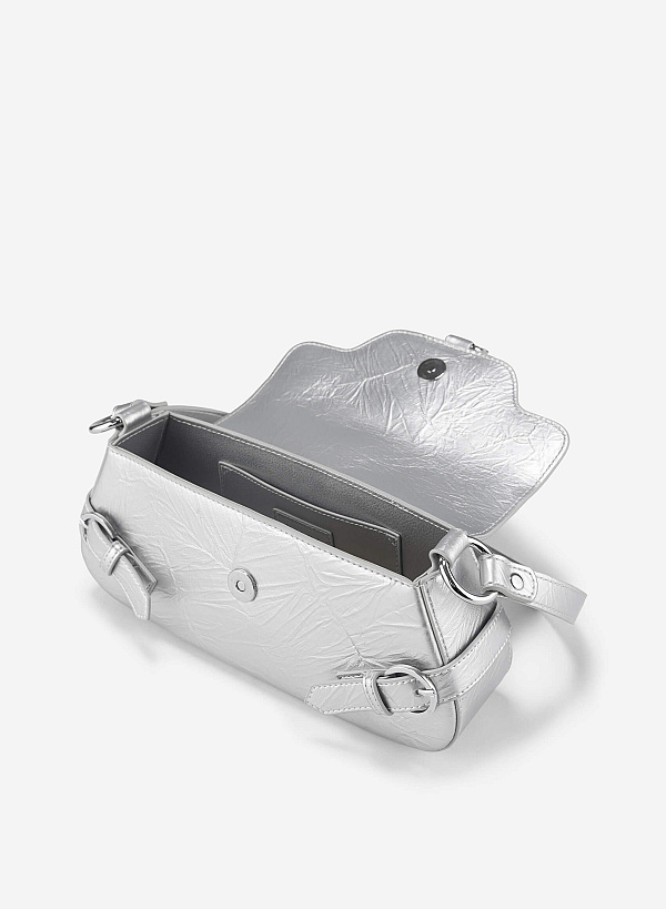 Metal Lock Strap Y2K Shoulder Bag - MES 0264 - Silver - VASCARA