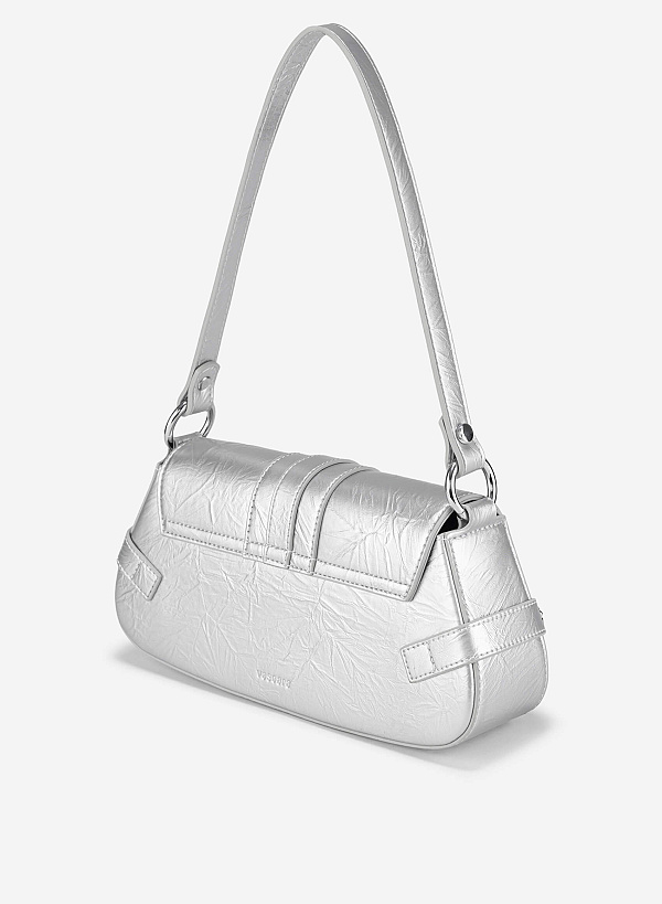 Metal Lock Strap Y2K Shoulder Bag - MES 0264 - Silver - VASCARA