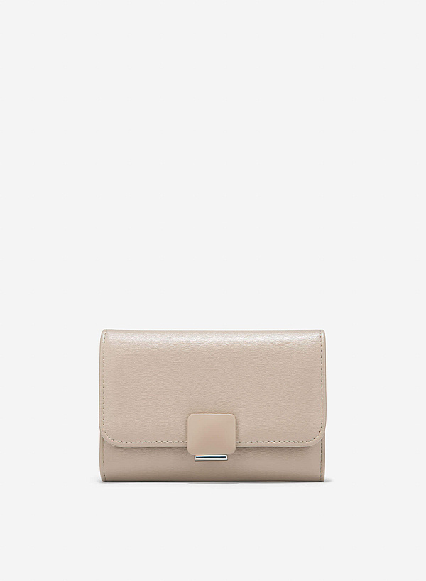 Metallic Buckle Wallet - WLL 0307 - Beige