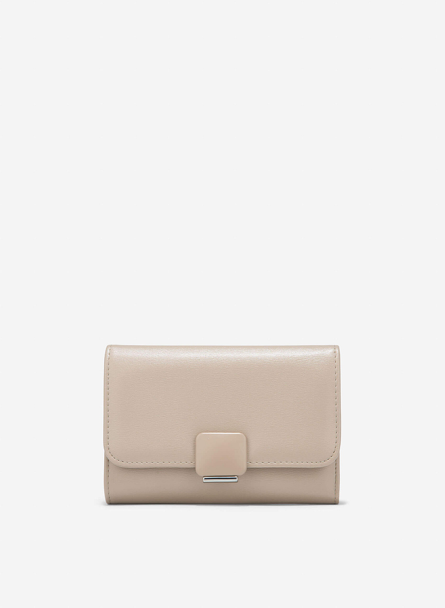 Metallic Buckle Wallet - WLL 0307 - Beige - vascara.com