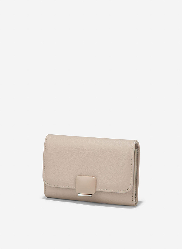 Metallic Buckle Wallet - WLL 0307 - Beige - VASCARA