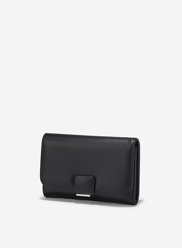 Metallic Buckle Wallet - WLL 0307 - Black - VASCARA
