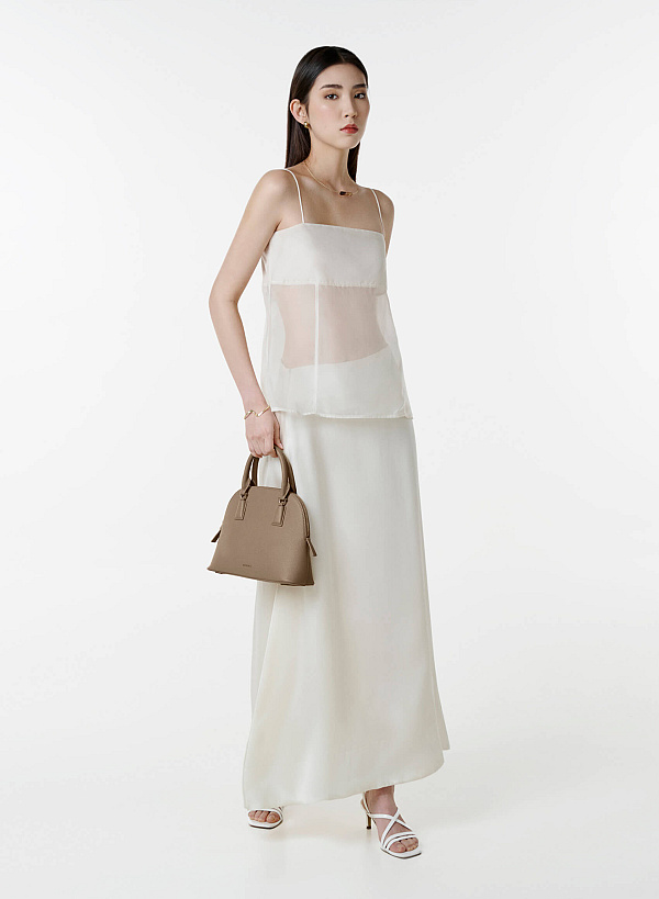 Minimal Trapezoid-Shaped Handbag - TTE 0192 - Cream - VASCARA