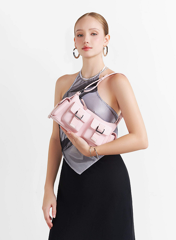 Multi-Compartment Parachute Fabric Mini Pocket Bag - MES 0256 - Light Pink - VASCARA