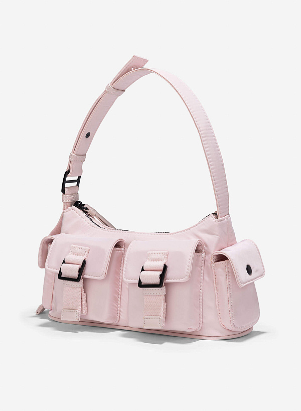 Multi-Compartment Parachute Fabric Mini Pocket Bag - MES 0256 - Light Pink - VASCARA