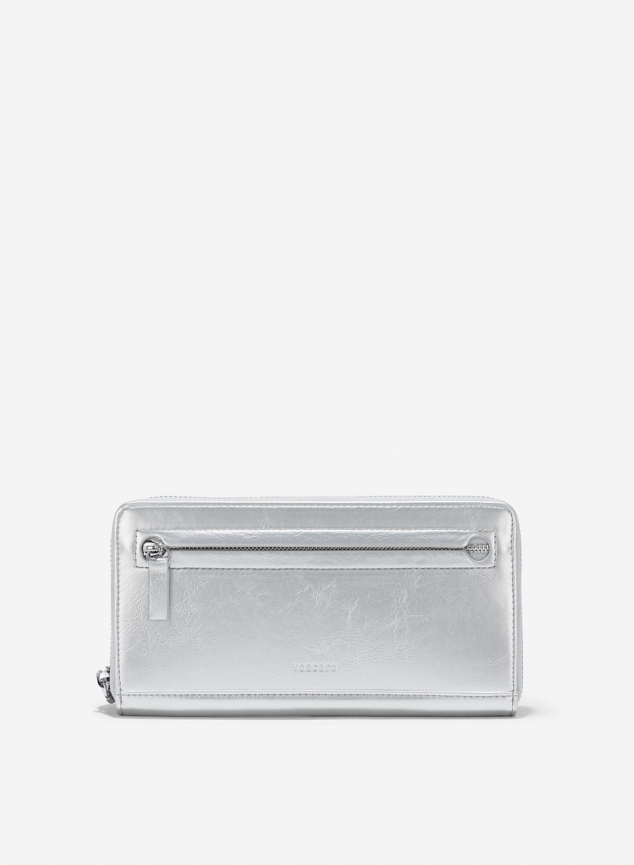 Multi-Compartment Zip-Around Handheld Wallet - WLL 0291 - Silver - vascara.com