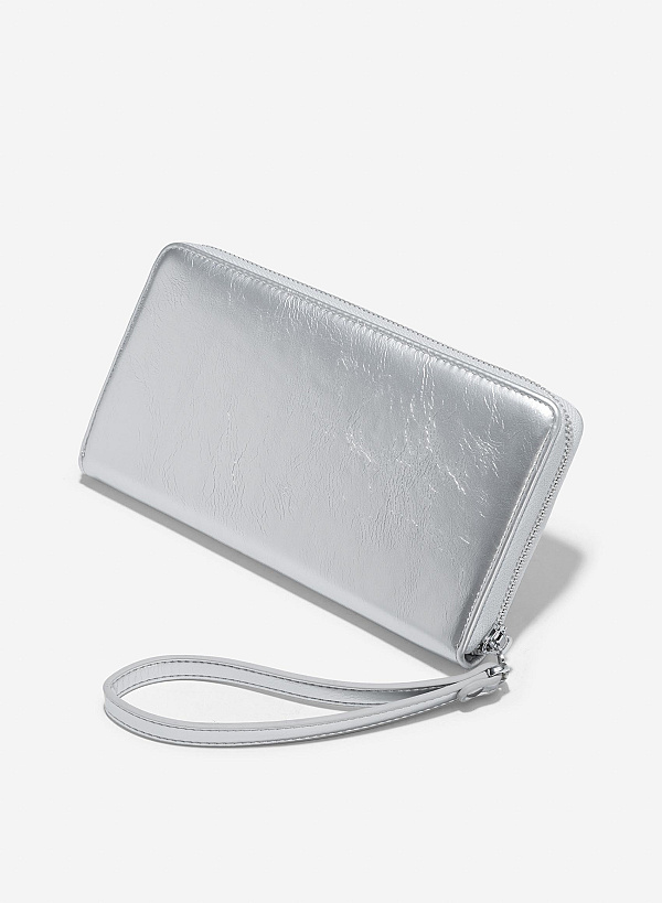 Multi-Compartment Zip-Around Handheld Wallet - WLL 0291 - Silver - VASCARA