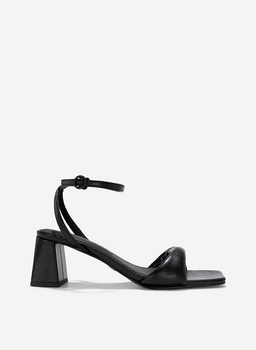 Padded Strap Square-Toe Sandals - PUM 0785 - Black - vascara.com