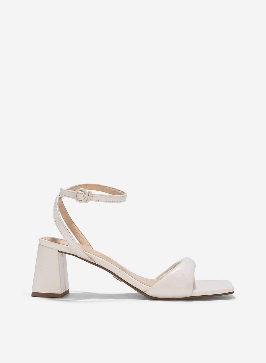 Padded Strap Square-Toe Sandals - PUM 0785 - Cream - vascara.com