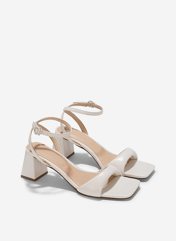 Padded Strap Square-Toe Sandals - PUM 0785 - Cream - VASCARA