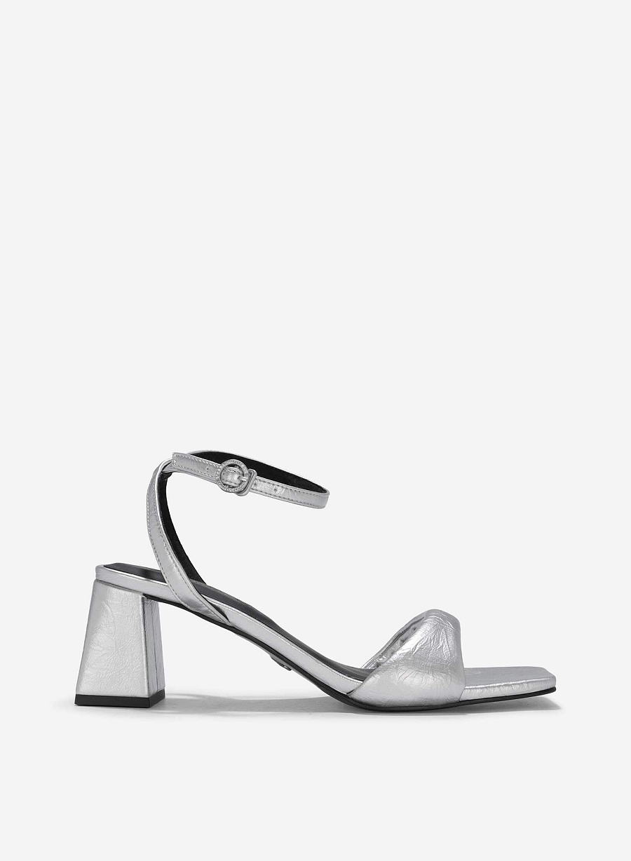 Padded Strap Square-Toe Sandals - PUM 0785 - Silver - vascara.com