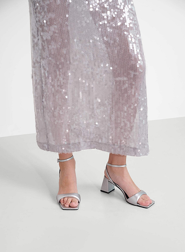 Padded Strap Square-Toe Sandals - PUM 0785 - Silver - VASCARA