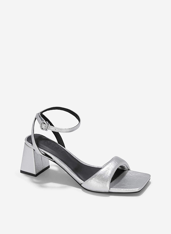Padded Strap Square-Toe Sandals - PUM 0785 - Silver - VASCARA