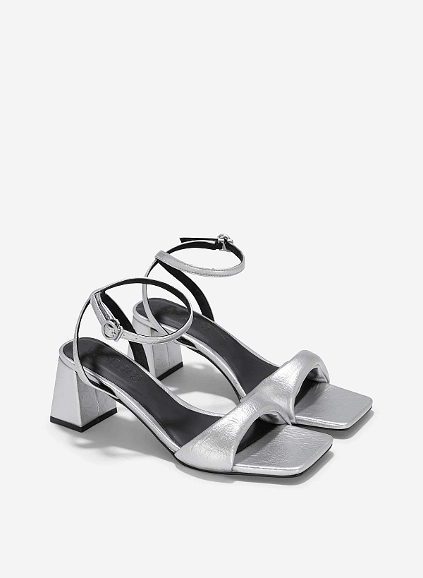 Padded Strap Square-Toe Sandals - PUM 0785 - Silver - VASCARA
