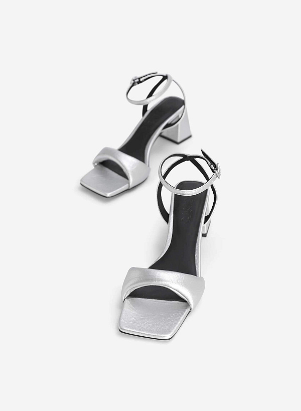 Padded Strap Square-Toe Sandals - PUM 0785 - Silver - VASCARA