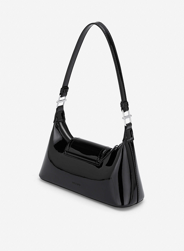 Patent Leather Hobo Bag - MES 0280 - Black - VASCARA