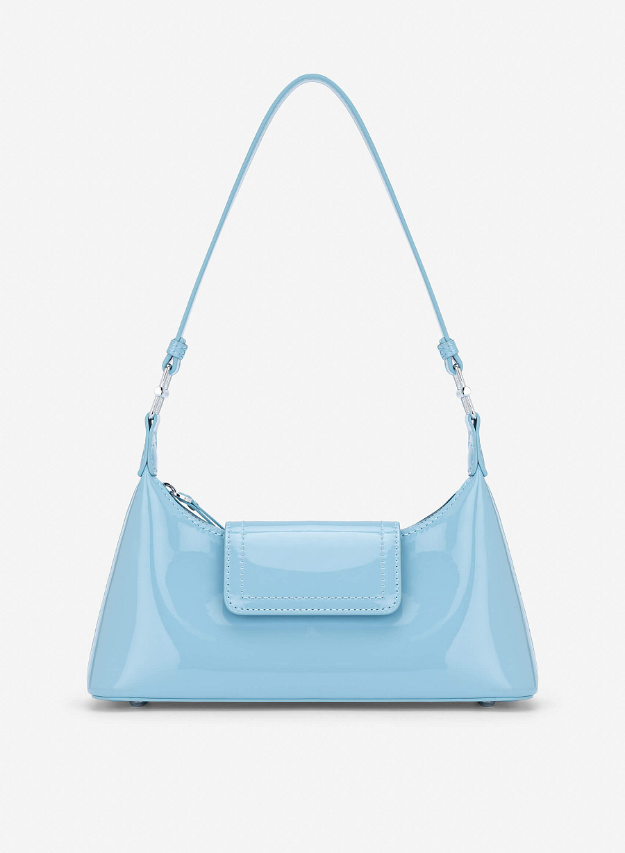 Patent Leather Hobo Bag - MES 0280 - Light Blue - vascara.com