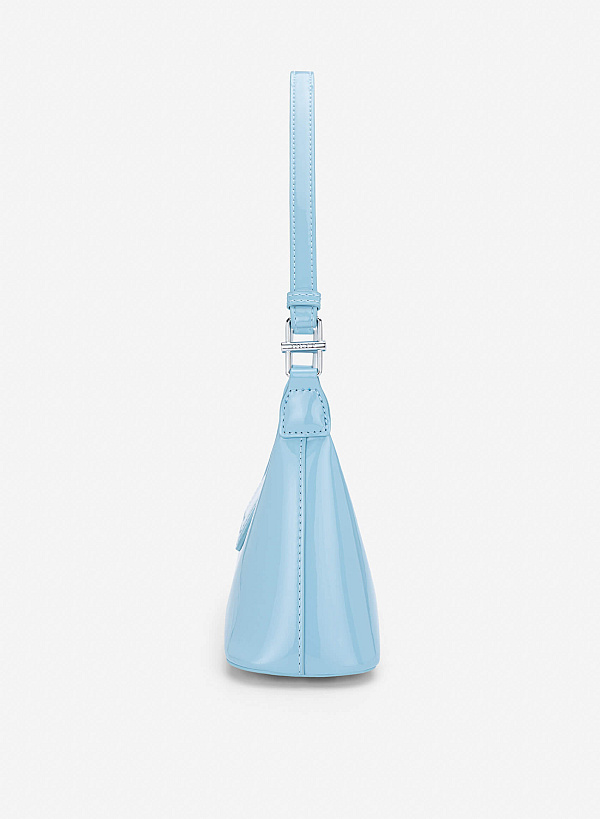 Patent Leather Hobo Bag - MES 0280 - Light Blue - VASCARA