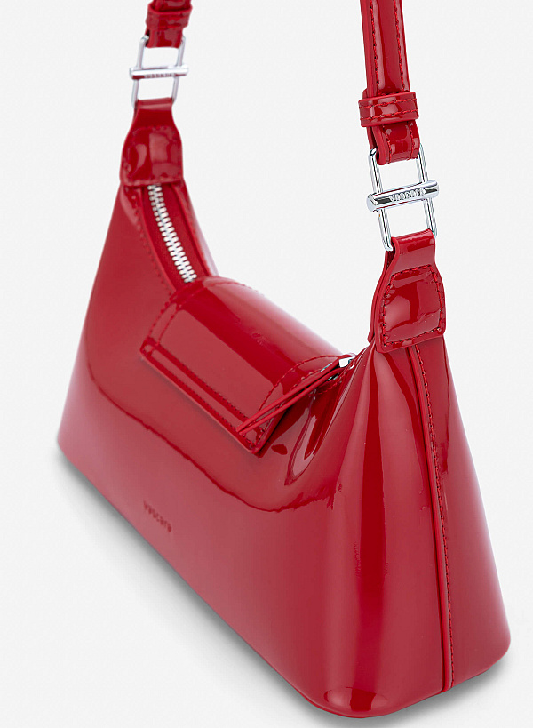 Patent Leather Hobo Bag - MES 0280 - Red - VASCARA