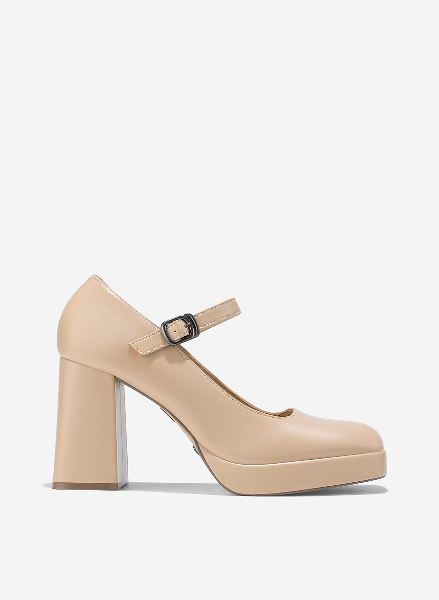 Platform Mary Janes - HIG 0674 - Beige - vascara.com