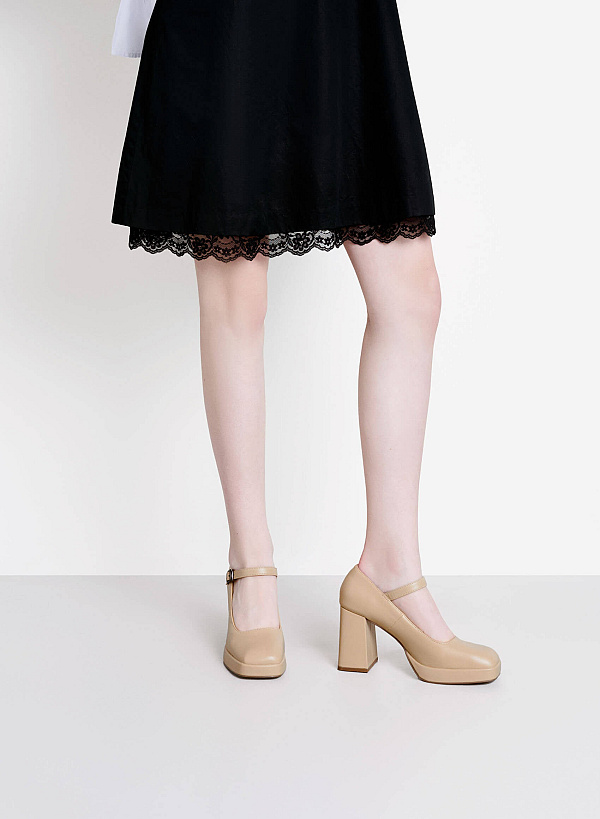 Platform Mary Janes - HIG 0674 - Beige - VASCARA