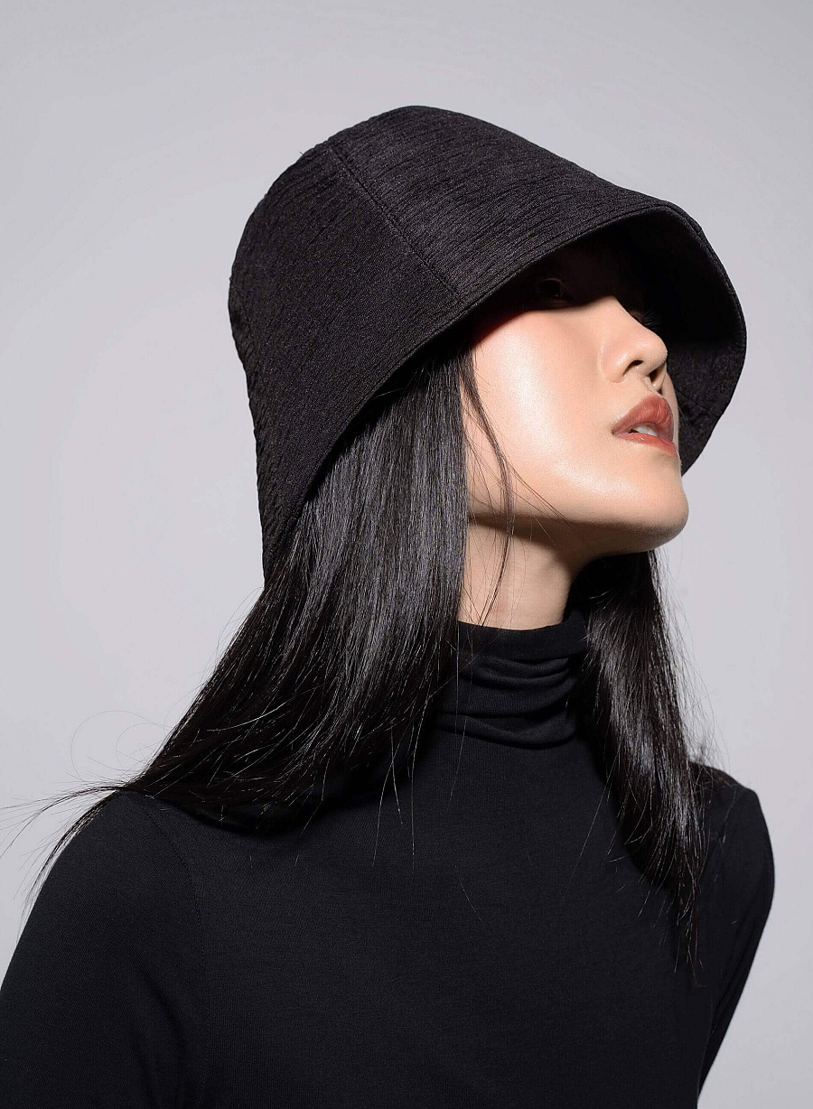 Pleated Pattern Bucket Hat - HAT 0003 - Black - vascara.com