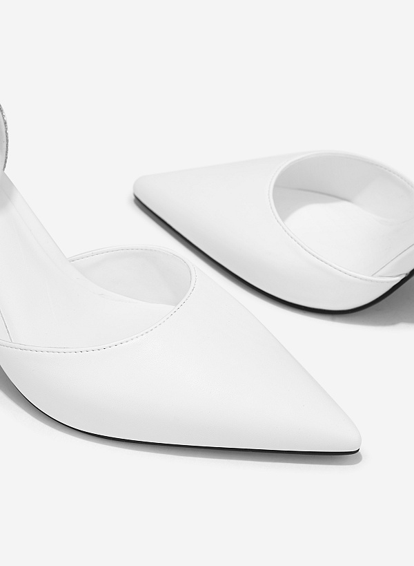 Point-Toe Sparkle Ankle Strap Pumps - HIG 0646 - White - VASCARA