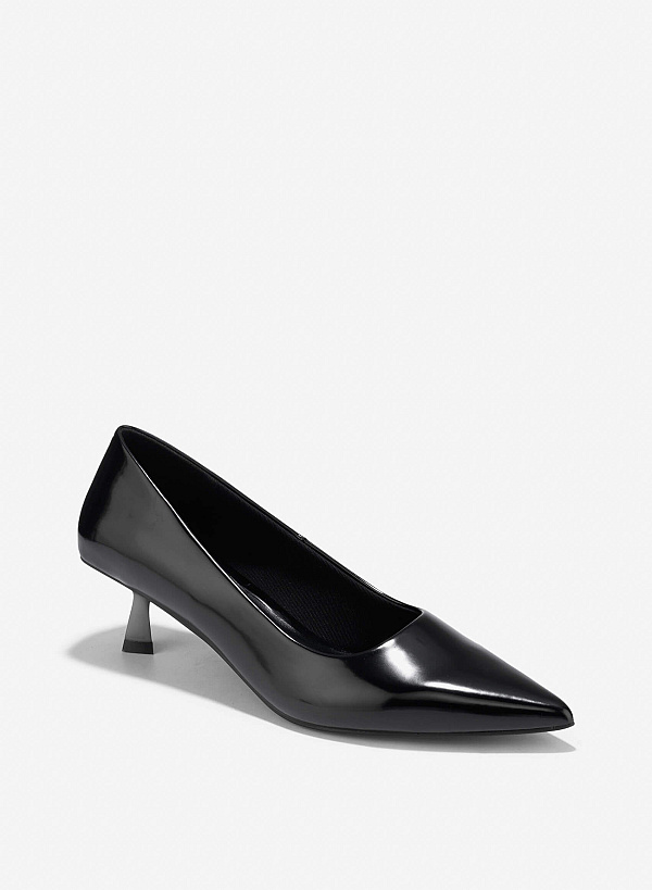 Pointed Toe Kitten Heel Pumps - HIG 0666 - Black - VASCARA