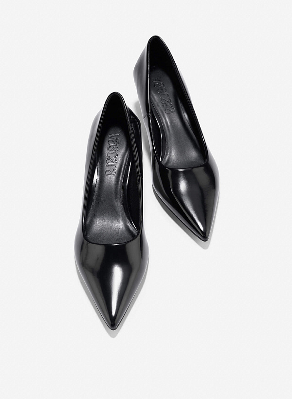 Pointed Toe Kitten Heel Pumps - HIG 0666 - Black - VASCARA