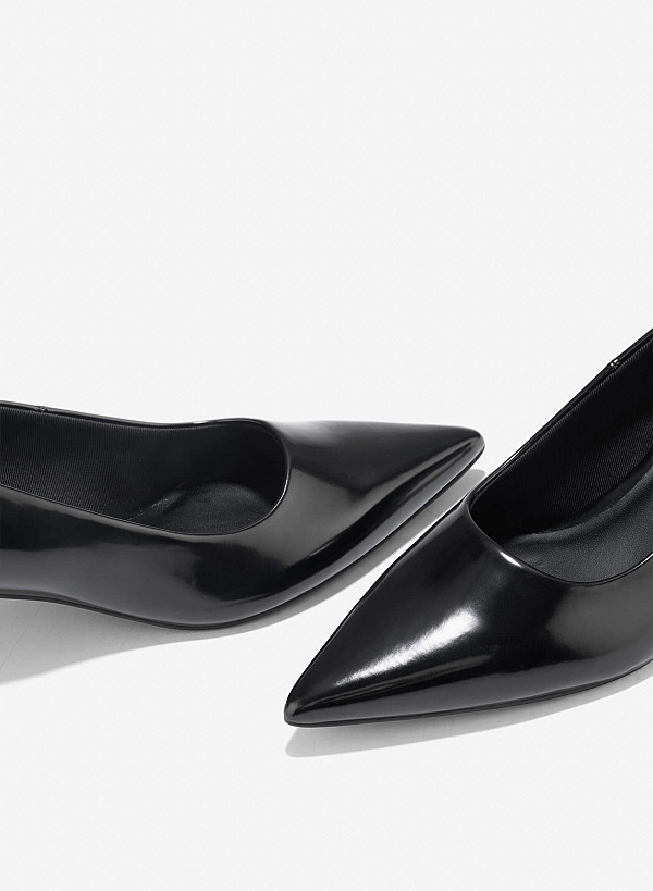 Pointed Toe Kitten Heel Pumps - HIG 0666 - Black - VASCARA