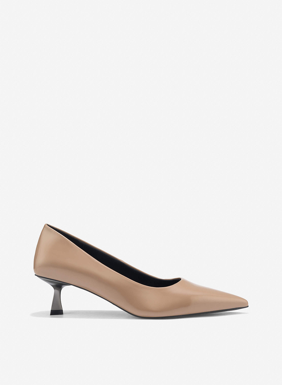 Pointed Toe Kitten Heel Pumps - HIG 0666 - Dark Beige - vascara.com